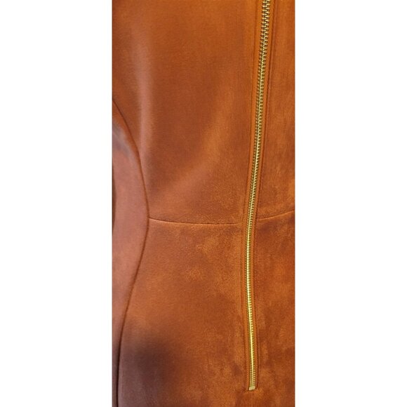 Andrew Marc New York Faux Leather Sheath Dress Brown Sleeveless Women’s Size 12 - Picture 6 of 16